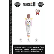 Armoris Premium Parti Eşyası Akustik Ürün KIDMIC03 Beyaz Tavşan Figürlü Şarjlı Bt Karaoke Mikrofon 5W