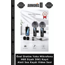 Armoris Özel Üretim Yaka Mikrofonu H68 Siyah 3ın1 Kayıt Aleti Ses Kaydı Video Sesi