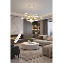 Markatech Luxury Beyaz Gold Çizgili Kumandalı Dimmerli Gece Modlu 3 Renk Ledli Avize - Çap 60 cm