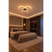 Markatech Asos Siyah Cristalya Serisi Modern 3'lü Plafonyer 3 Renk Ledli Avize