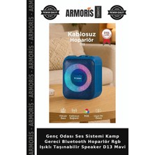 Armoris Genç Odası Ses Sistemi Kamp Gereci Bluetooth Hoparlör Rgb Işıklı Taşınabilir Speaker D13 Mavi