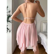 Senoramoda Pembe Kelebek Işlemeli Tül Fantezi Gecelik