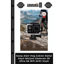 Armoris Kamp Aleti Vlog Çekimi Dijital Kayıt Aksiyon Kamerası 4K Ultra Hd Wifi AC01 Siyah