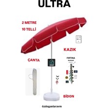 Tr Outdoor 200 cm Plaj Bahçe Balkon Kamp Kırmızı Şemsiye, Taşıma Çantası, Kazık ve Bidon S