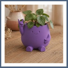 Bezos 3D Baskı Smiley Face Planter - Gülümseyen Karakterli Saksı-Mor BZS10