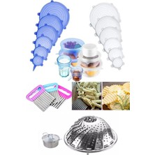 Tr 3lü Set Buharda Pişirme Aparatı Haşlama Sepeti + Cips Patates Doğrayıcı + 6'li Streç Sili