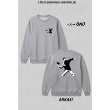 Zoka Wear Love Is In The Air Flower Thrower Banksy Graffiti Ön Arka Baskılı Bisiklet Yaka Sweatshirt