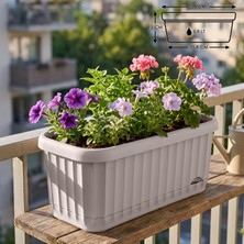 Tr Askılı Sütun Balkon Saksı Çizgi Desenli Hazneli Mat Plastik Saksı (Bej Askısız, 5.9 Litre