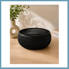 Bezos 3D Baskı Dekoratif Meyve Sepeti - Modern File Desenli Masaüstü Sunum Kasesi-Siyah MBT06