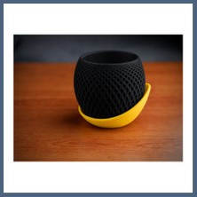 Bezos 3D Baskı Küre Saksı - Kafes Dokulu Iki Parçalı Dekoratif Saksı - Siyah-Sarı BZS10