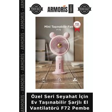 Armoris Özel Seri Seyahat Için Ev Taşınabilir Şarjlı El Vantilatörü F72 Pembe
