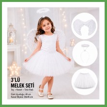 Bezos Çocuk Beyaz Melek Kostüm Seti ? Melek Kanadı, Taç ve Tütü Etek 3?lü Set Mgc