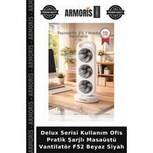 Armoris Delux Serisi Kullanım Ofis Pratik Şarjlı Masaüstü Vantilatör F52 Beyaz Siyah