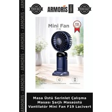 Armoris Masa Üstü Serinlet Çalışma Masası Şarjlı Masaüstü Vantilatör Mini Fan F19 Lacivert