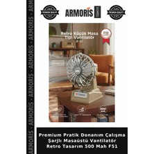 Armoris Premium Pratik Donanım Çalışma Şarjlı Masaüstü Vantilatör Retro Tasarım 500 Mah F51