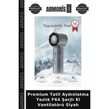 Armoris Premium Tatil Aydınlatma Yazlık F64 Şarjlı El Vantilatörü Siyah