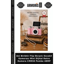 Armoris Ani Biriktir Flip Ekranlı Ozcekil Kamerası Mini Dijital Retro Kamera CMR50 Pembe 48MP