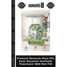 Armoris Premium Donanımı Masa Ofis Şarjlı Masaüstü Vantilatör Powerbank 3600 Mah F58