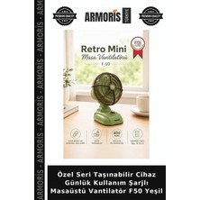 Armoris Özel Seri Taşınabilir Cihaz Günlük Kullanım Şarjlı Masaüstü Vantilatör F50 Yeşil