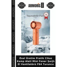 Armoris Özel Üretim Pratik Cihaz Kamp Aleti Mini Fener Şarjlı El Vantilatörü F64 Turuncu