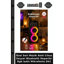Armoris Özel Seri Müzik Aleti Cihaz Seyyar Bluetooth Hoparlör Rgb Işıklı Mikrofonlu D41