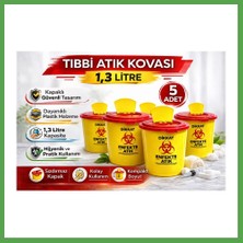 Bezos Tıbbi Atık Kovası 1,3 Litre 5 Adet Kapaklı Tıbbi Atık Kutusu Enfekte Atık Kovası Seti Mgc