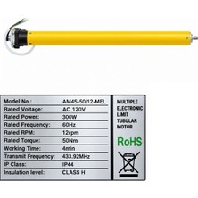 Gümrük Bey A-Ok AM45-50/12-MEL 50NM Elektronik Limitli Alıcılı Panjur ve Tente Tüp Motoru