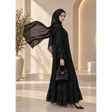 Inci Taş Detaylı Şifon Abaya Takım