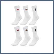 Bezos Unisex Çorap Beyaz Hayvan Nakışlı 6'lı Set Yengeç Yılan Kedi Desenli Uzun Soket Günlük Spor Çorabı BZS10