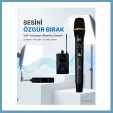 Bezos Uhf Kablosuz Mikrofon Seti El Yaka ve Boyun Mikrofonlu 6.5mm Alıcılı 3.5mm Çeviricili Profesyonel MBT06