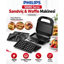 Philips 5000 Serisi 750W Sandviç ve Waffle Makinesi, 3 Set Değiştirilebilir Yapışmaz Plaka, Tost ve Panini Hazırlama, Hızlı Isınma, Çıkarılabilir Kolay Temizlenen Plakalar, Dikey Saklama