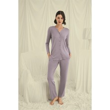 Senoramoda Uzun Kollu Boydan Düğmeli V Yaka Pijama Takımı