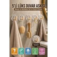 Elarque Kendinden Yapışkanlı 5'li Duvar Askısı Banyo Mutfak Havlu Askılığı Seti