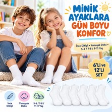 Marchè Bien Çocuk Beyaz Çorap 6'lı Set Ince Dikişli Yumuşak Nefes Alabilen Okul Günlük Rahat Çorap 5-11 Yaş Seti