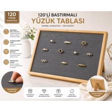 Elarque 120'LI Bastırmalı Yüzük Tablası, Bambu Çerçeveli, Gri Kadife 25X35CM