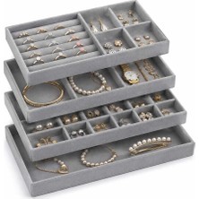 Elarque Kadife Takı Organizer Seti, 4 Modüllü, Yüzük, Küpe, Kolye ve Bileklik Düzenleyici