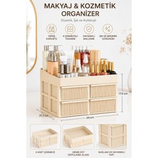 Elarque Luna Dört Çekmeceli Krem Renkli Makyaj ve Kozmetik Organizer