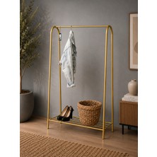 Elarque Gold Metal Raflı Dekoratif Askılık Çok Amaçlı Portmanto ve Elbise Askılığı