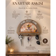 Elarque Ahşap Home Sweet Home Anahtar Askısı Duvar Organizer 36X24 cm