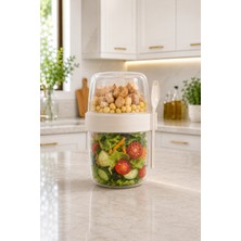 Elarque 600 ml Çift Katlı Salata Yoğurt Kabı Kaşık Çatal Dahil
