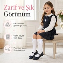 Marchè Bien Kız Çocuk Beyaz Kurdeleli 3'lü Diz Altı Çorap, Pamuklu Okul Bale ve Özel Gün Çorabı