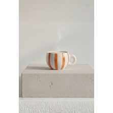 Vionna El Yapımı Turuncu Çizgili Seramik Çay Kahve Mug, 400 ml Kapasite