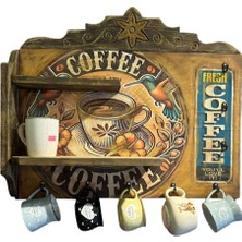 Elarque Çam Ağacından El Oyması Kahve Köşesi Bardak Askılığı