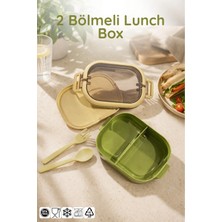 Elarque Yemek Kabı Lunch Box Yeşil Diyet Beslenme Kutusu Saklama Kabı Çatal Kaşıklı