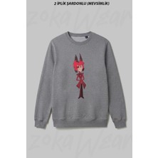 Zoka Wear Hazbin Hotel Alastor2 Ön Baskılı Bisiklet Yaka Sweatshirt
