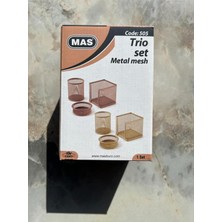 Tr Kalemlik, Kağıtlık, Ataşlık 3'lü Set, Metal Mesh, Bakır Renk