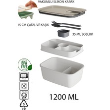 Elarque Silikon Kapak Vakumlu Kaşık Çatallı Sosluklu Bölmeli Beslenme Çantası-2 Kat