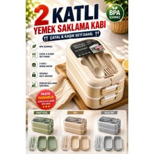 Elarque 2 Katlı Bölmeli Taşınabilir Yemek Kabı Beslenme Kutusu