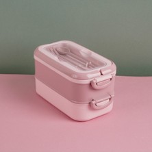 Elarque 2 Katlı Kaşık Çatallı Beslenme Kutusu 1,8 L Pembe