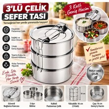 Elarque 3 Lü Çelik 16 cm Sefer Tası Taşıma Kulplu ve Bağlama Kancalı